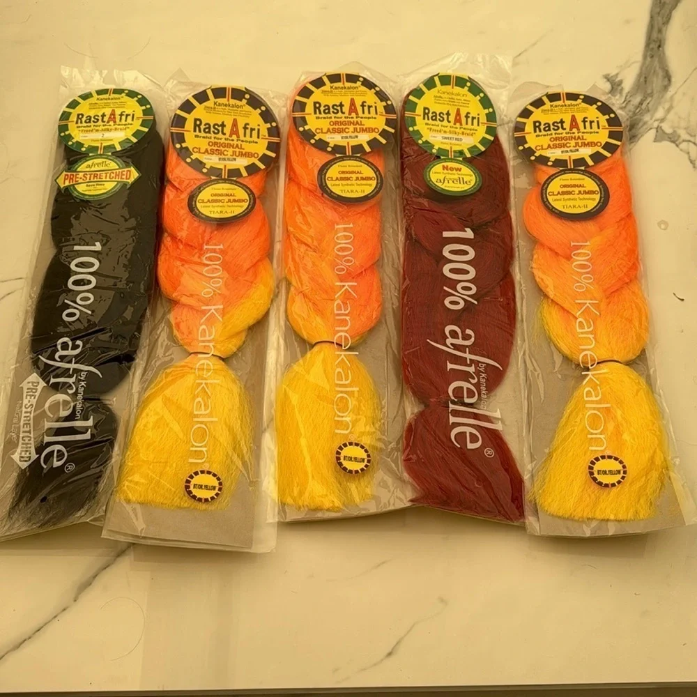 Rastafari 100% kanekalon packs extension hair orange/ yellow, sweet red, black